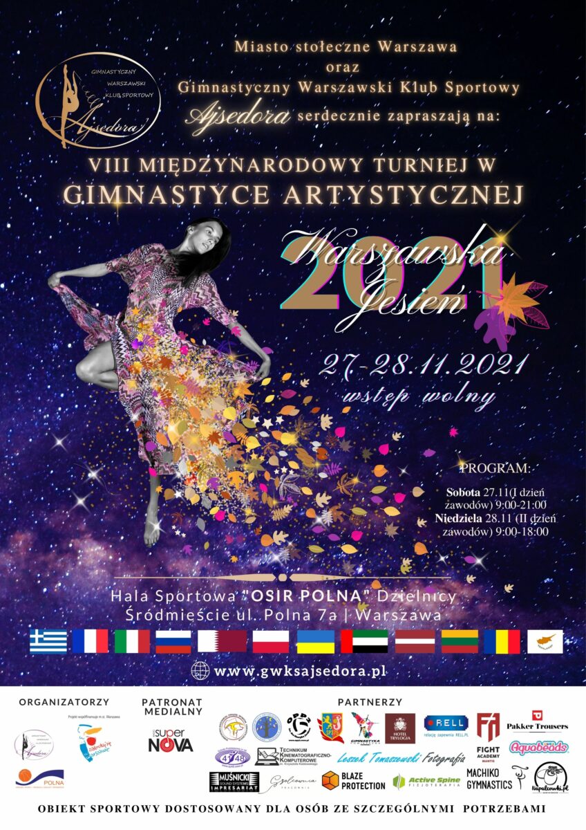 VIII Międzynarodowy Turniej w Gimnastyce Artystycznej Warszawska Jesień odbędzie się w Warszawie w dniach 27 – 28 listopada 2021